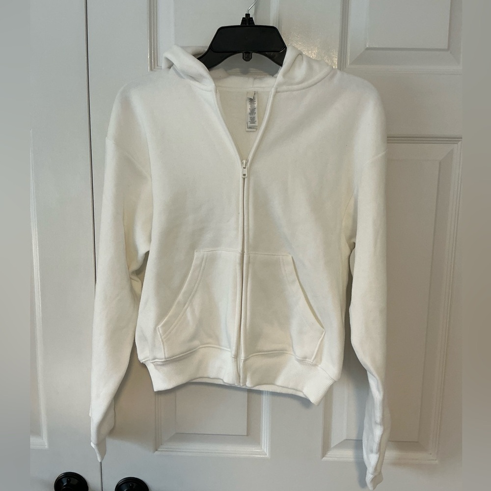 SKIMS Cotton Fleece Zip-Up Hoodie | Marble | Size XS